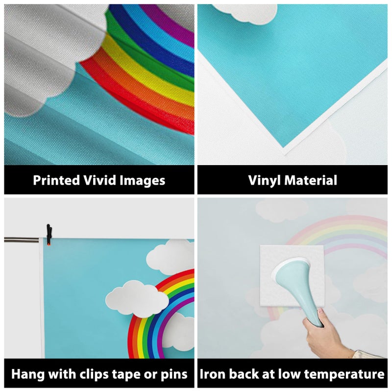 AOFOTO 8x8ft Cartoon Rainbow Clouds on Blue Paper Backdrop for Photography Girl Boy Baby Shower Photo Booth Kids Children Birthday Party Decoration Wallpaper Photo Studio Props - Image 2